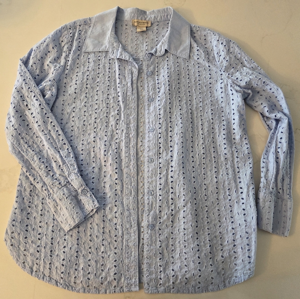 Martha Stewart Eyelet Button-Up Shirt 100% Cotton